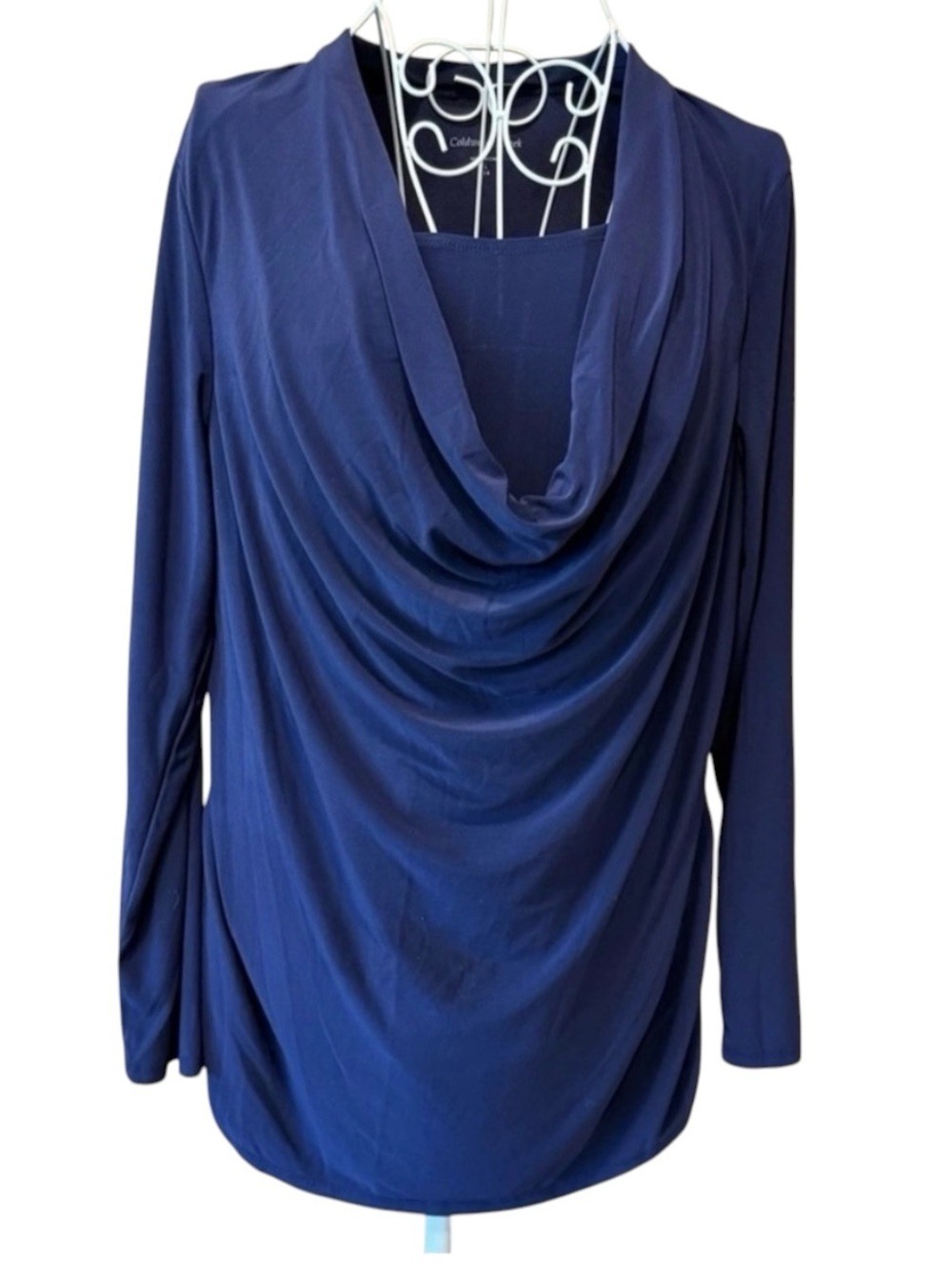 Coldwater Creek Cowl Neck Long Sleeve Top Navy Size L 14 Stretch Knit